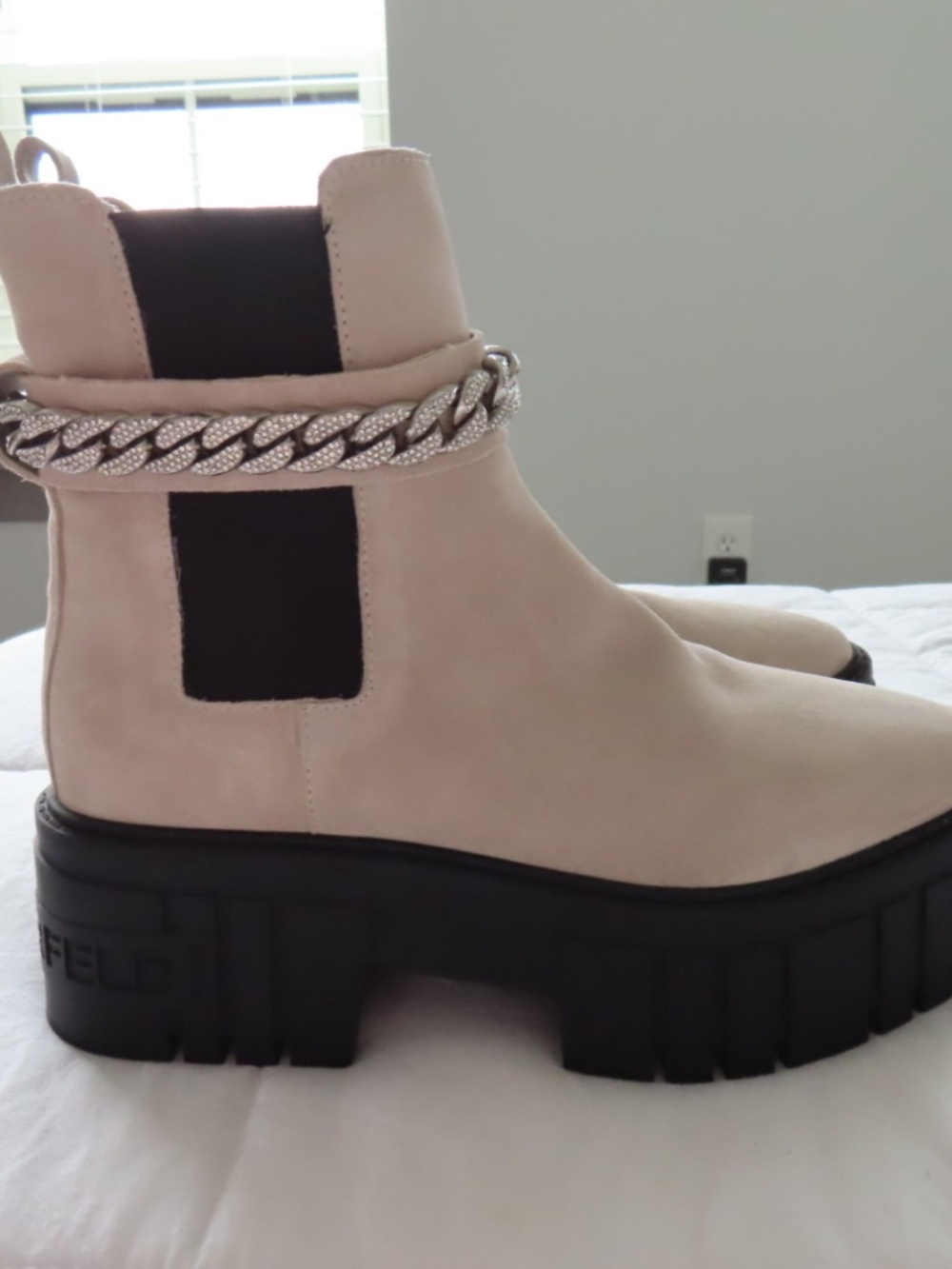 Karl Lagerfeld Paris Riza chain platform Chelsea boots